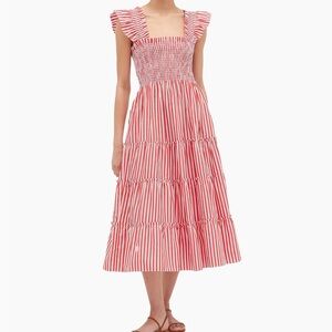 Hill House Ellie Nap Dress in Red Stripe (midi-length). Size M GUC